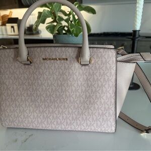 Michael Kors Pale Pink Signature Satchel with Gold Hardware